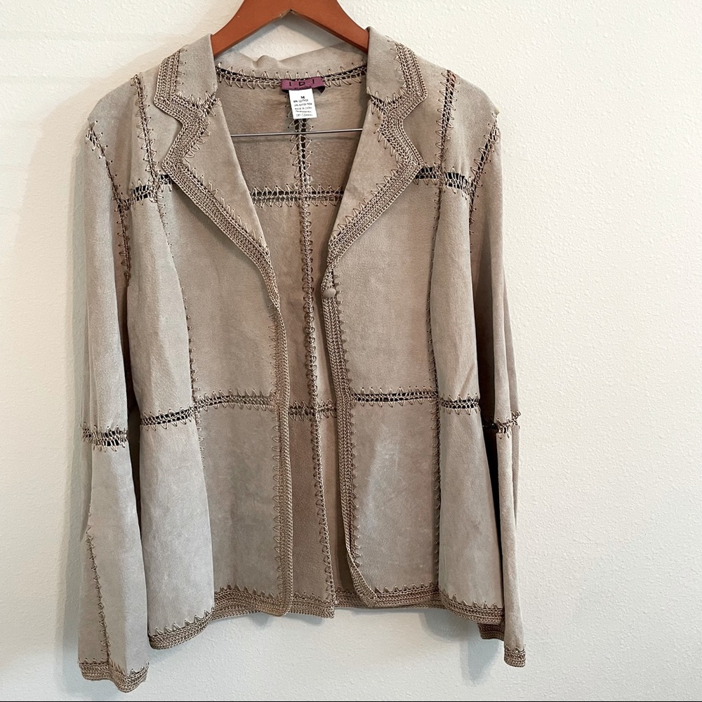 IDI by Matthew Tan Leather Crochet Detail Jacket BOHO Hippie
